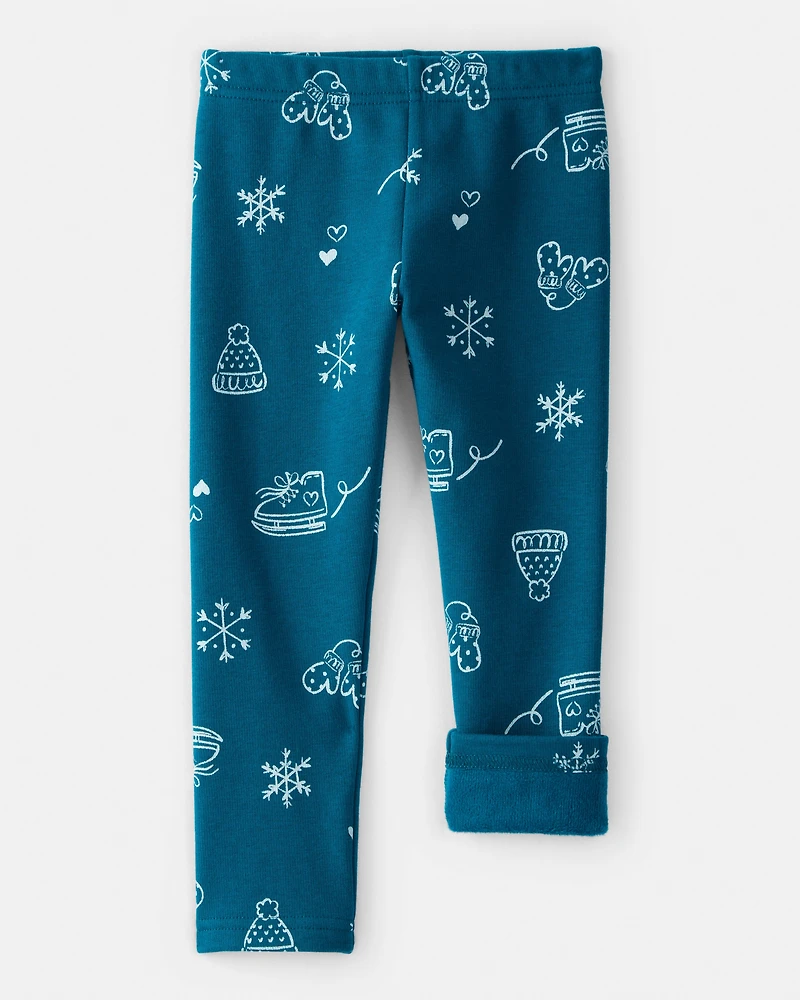 Toddler Girl Winter Print Pull-On Stretch Leggings - Blue