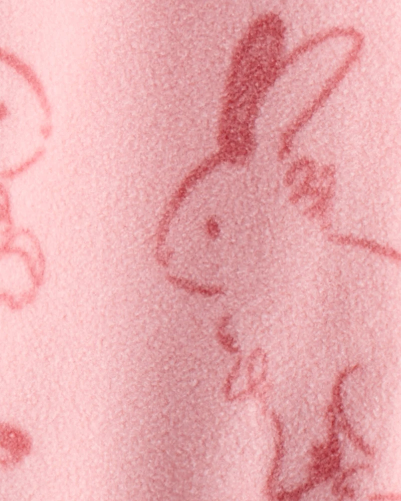 Baby Girl Bunny Print Fleece Long-Sleeve Loose Fit Sleeper - Pink