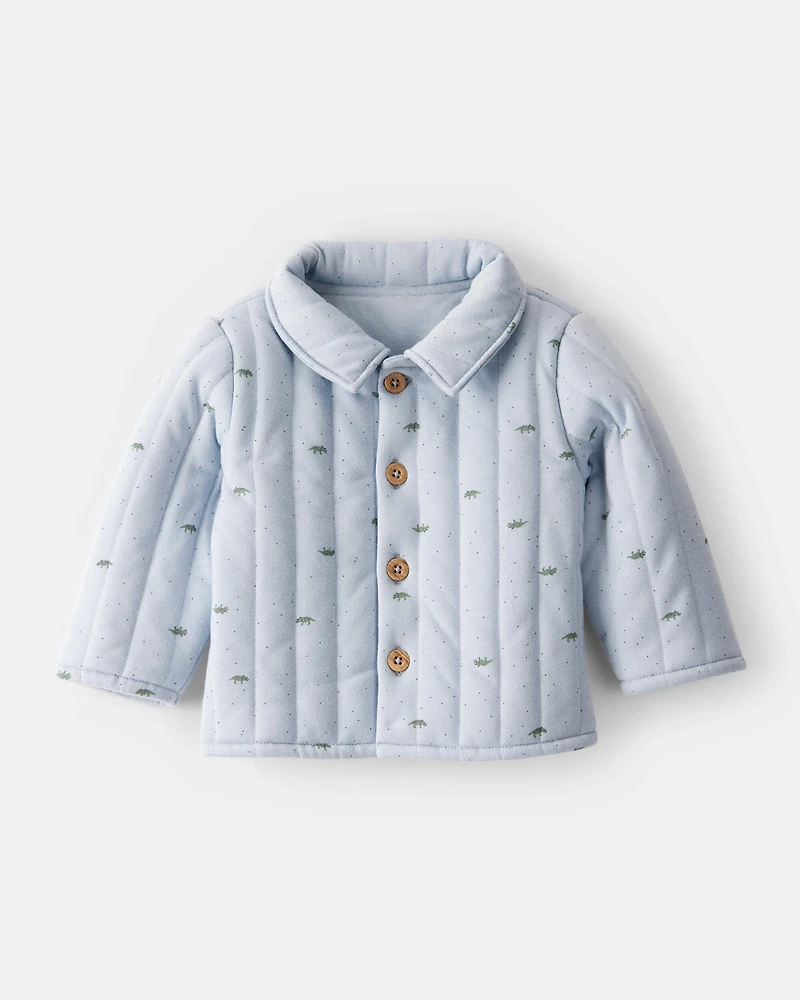 Baby Boy Dinosaur Quilted Cardigan - Blue