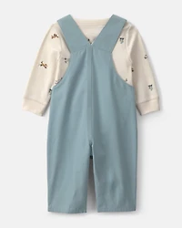 Baby Boy 2-Piece Wolf Long-Sleeve Overall Set - Blue/Cream