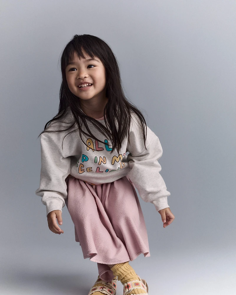 Toddler Girl 'In My Feelings' Wide-Arm Sweatshirt - Heathered Grey