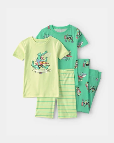 Boys Alligator Surfing 100% Cotton 4-Piece Pyjama Set - Green