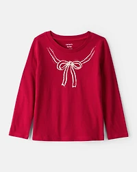 Toddler Girl Bow Long-Sleeve Graphic Tee - Red