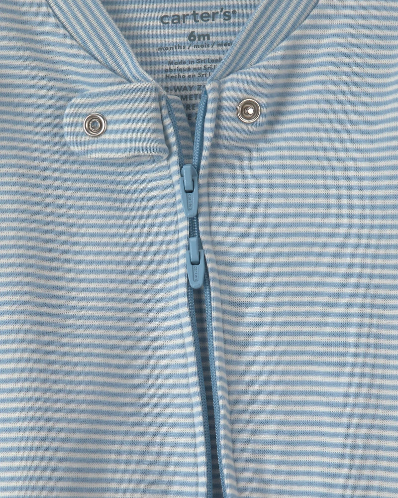 Baby Boy 2-Pack Snug Fit Sleepers Stripe and Dino - Blue