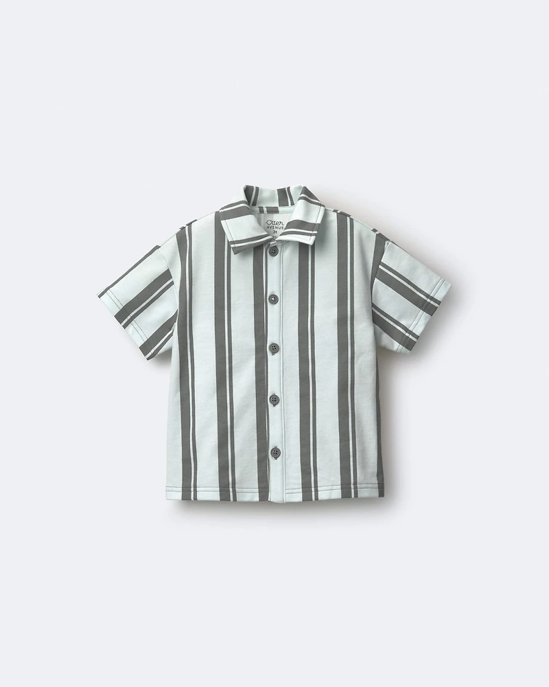 Toddler Boy Button-Down Short-Sleeve Shirt Stripes - Light Green