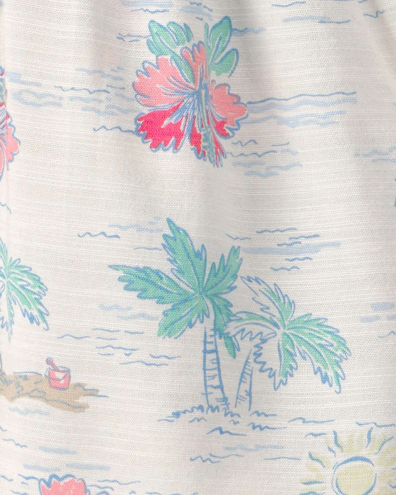 Toddler Girl Tropical Beach Sleeveless Romper - Ivory