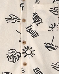 Boys Beach Button-Down Shirt - Cream