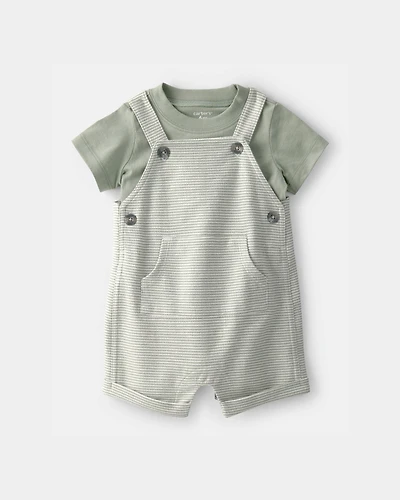 Baby Boy 2-Piece Striped Top & Shortall Set - Green