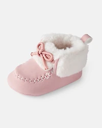Baby Girl Sherpa Moccasin Boots - Pink/White