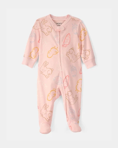 Baby Girl Easter 100% Cotton Sleeper - Pink