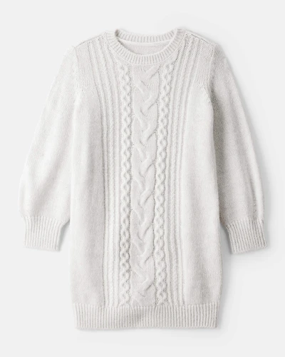 Girls Cable Knit Long-Sleeve Dress - Ivory