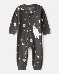 Baby Boy Spaceship Star Print Fleece Long-Sleeve Loose Fit 1-Piece pyjamas - Grey