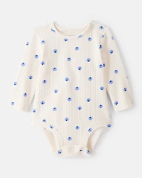 Baby Girl Blueberry Print Long-Sleeve Fashion Bodysuit - White