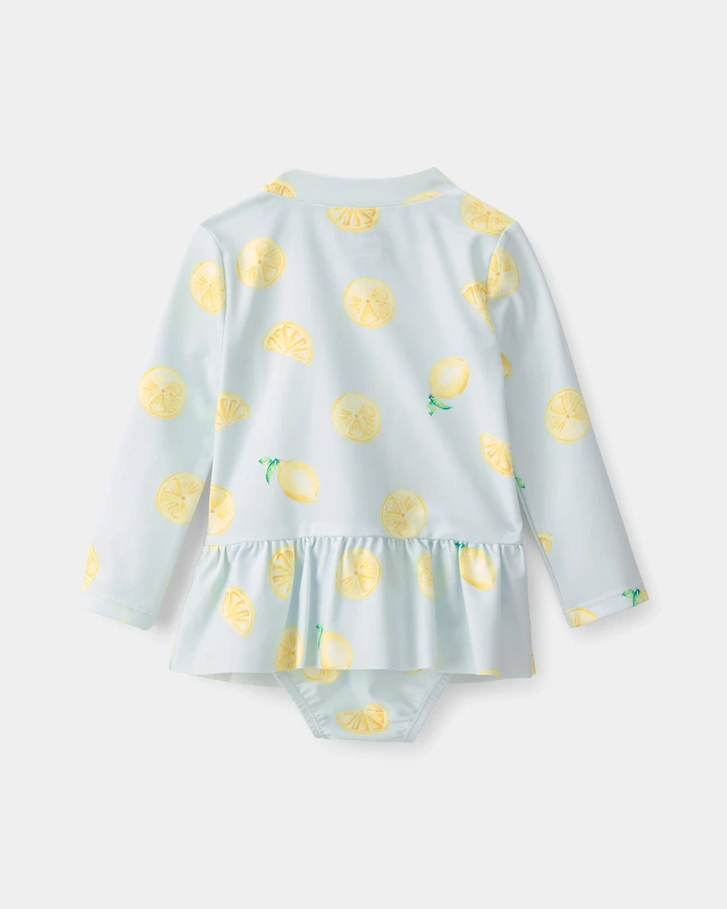 Baby Girl 1-Piece Lemon Rashguard Swimsuit - Blue