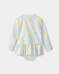 Baby Girl 1-Piece Lemon Rashguard Swimsuit - Blue