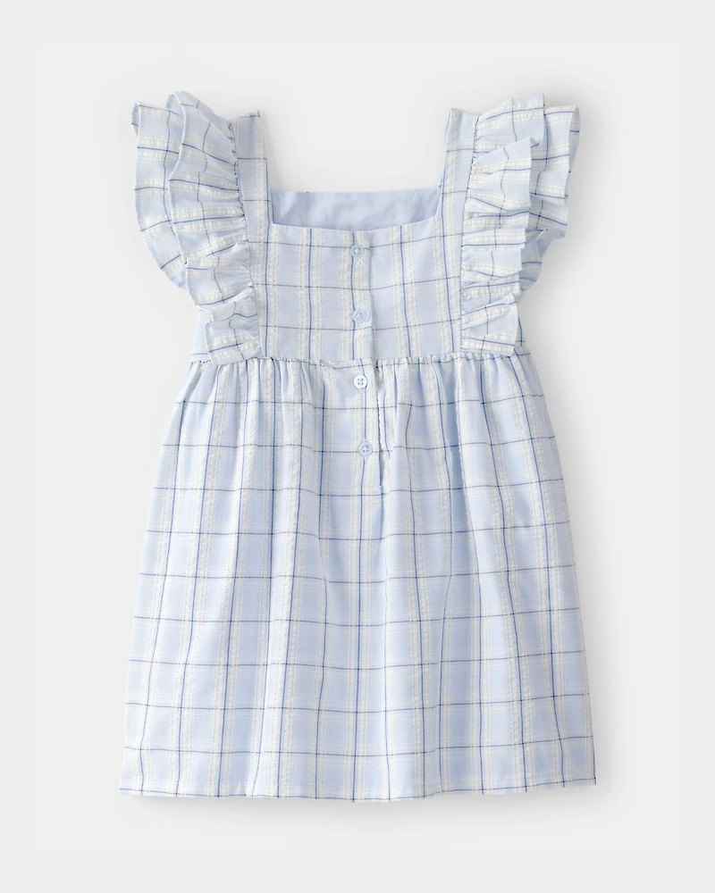Toddler Girl Ruffle-Sleeve Plaid Dress - Blue