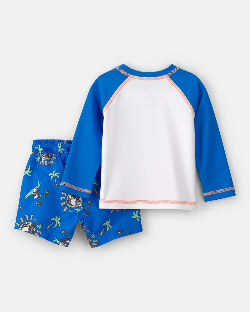 Baby Boy 2-Piece Disney© Mickey Mouse Long-Sleeve Rashguard Swimsuit Set - Blue/White