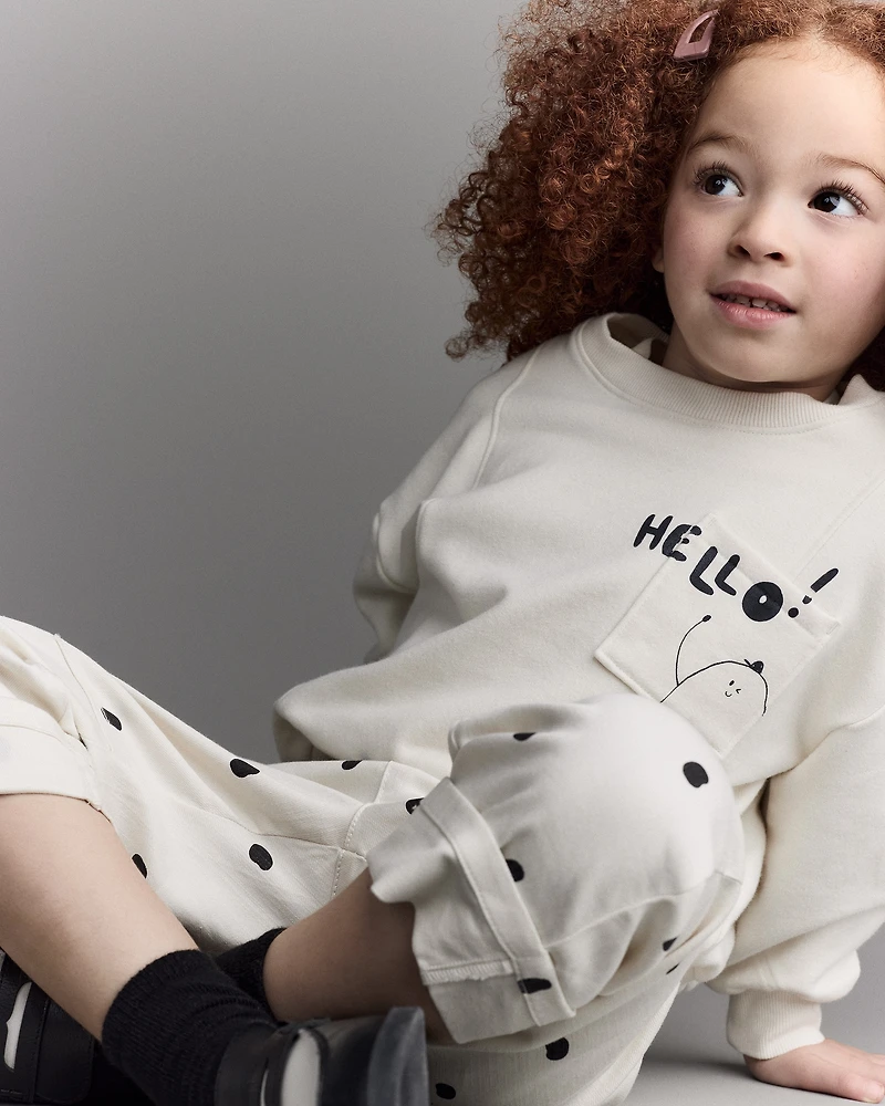 Toddler Hello!' Pullover Sweatshirt - Cream