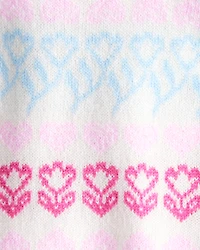 Toddler Girl Floral Fairisle Sweater - Pink/White