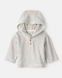 Baby Boy Long-Sleeve Striped Hooded Top - Grey