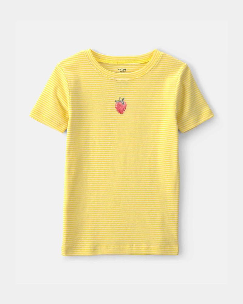 Girls Strawberry 100% Cotton Snug Fit 2-Piece Pyjama Set - Yellow