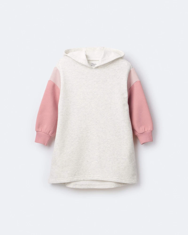 Toddler Girl Colourblock Long-Sleeve Hooded Sweatshirt Dress - Light Heather Grey
