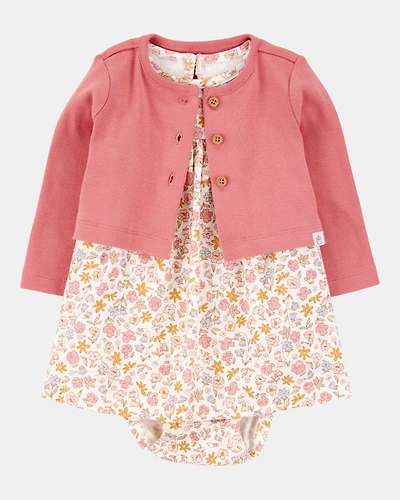 Baby 2-Piece Bodysuit Dress & Cardigan Set