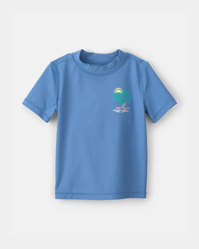 Toddler Boy Palm Tree Solid Short-Sleeve Rashguard - Blue