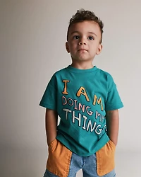 Toddler 'I Am Doing My Things' Relaxed  Graphic Tee - Teal