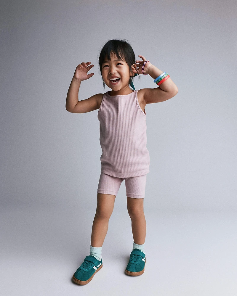Toddler Girl Ribbed Playtime Tank - Rose