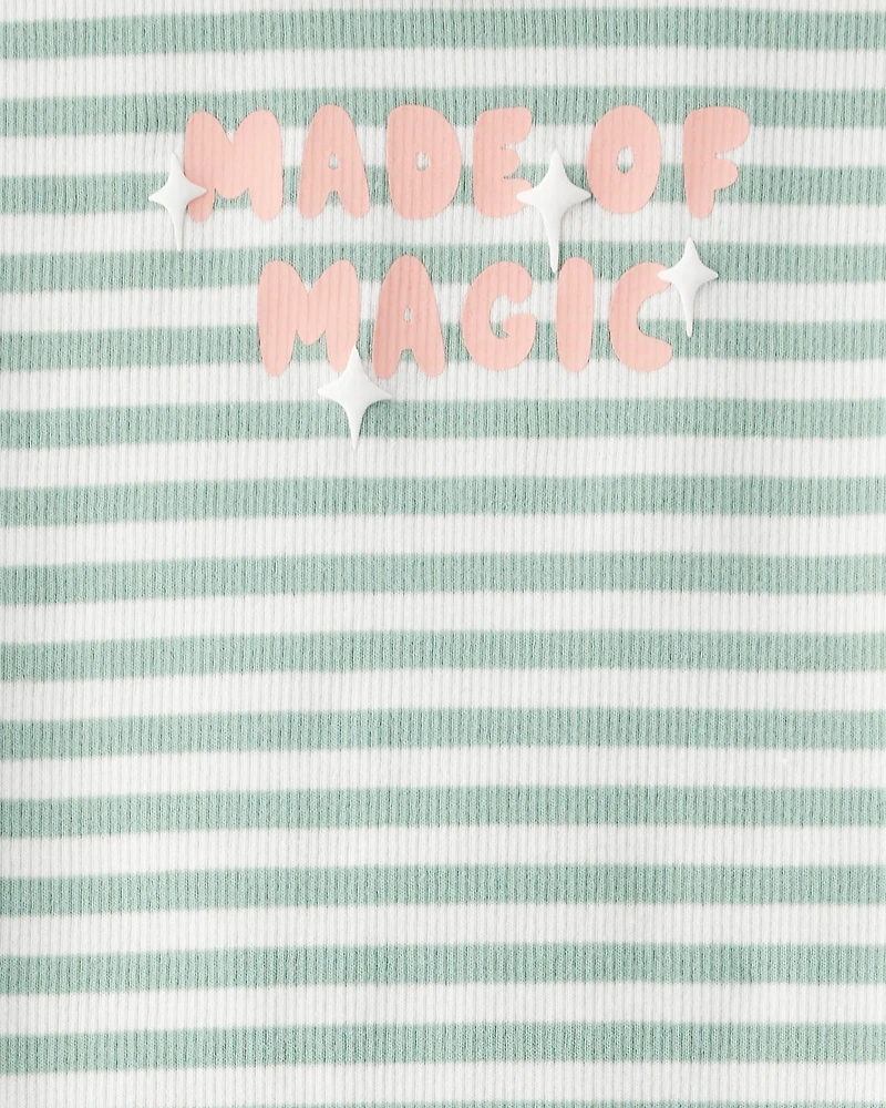 Baby Girl Made of Magic' Striped Long-Sleeve Top - Green