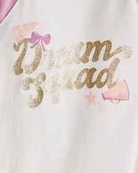 Girls Cheerleading Print 100% Cotton Long-Sleeve 4-Piece Pyjamas - White/Pink