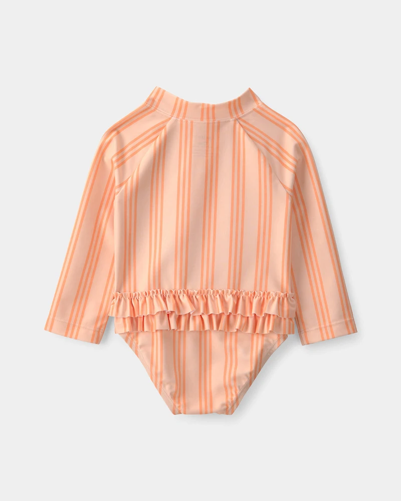 Baby Girl Striped Long-Sleeve 1-Piece Swimsuit - Orange