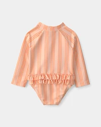 Baby Girl Striped Long-Sleeve 1-Piece Swimsuit - Orange