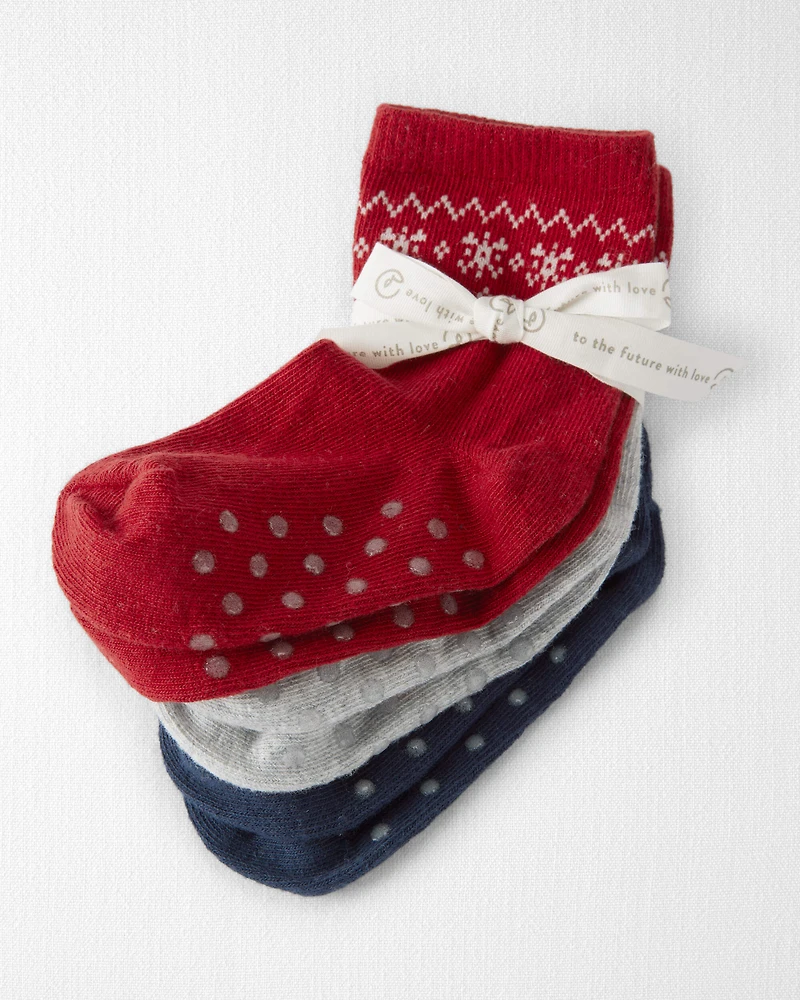 Toddler 3-Pack No-Slip Holiday Socks Made with Organic Cotton