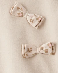 Baby Girl Bow Floral French Terry Sweatshirt & Pant Set - Beige