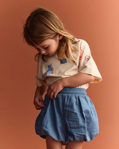 Toddler Girl Bubble Short Chambray - Blue