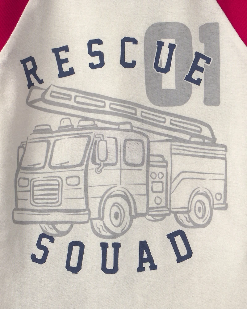 Toddler Boy 4-Piece 'Rescue Squad' 100% Cotton Snug Fit Pyjama Set - Red/Cream