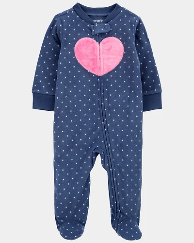 Baby Girl Heart Print Loose Fit Long-Sleeve Sleeper - Navy