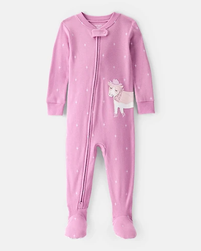 Baby Girl Cowgirl Print 100% Cotton Long-Sleeve 2-Way Zip 1-Piece Pyjamas - Pink