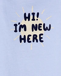 Baby "I'm New Here" Short-Sleeve Bodysuit - Blue