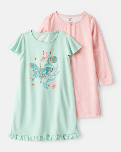 Girls 2-Pack Butterfly Moons Nightgowns