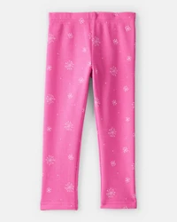 Toddler Girl Snowflake Pull-On Stretch Cozy Leggings - Pink