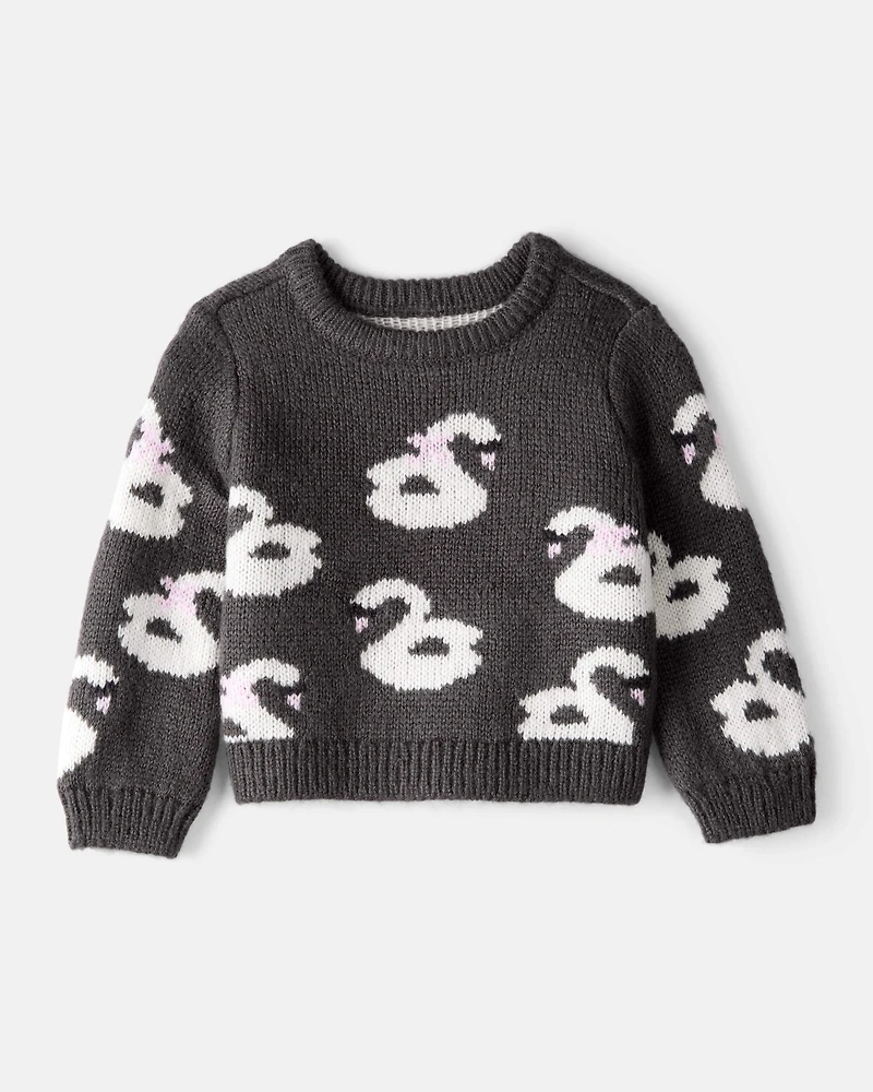 Baby Girl Swan Sweater - Black