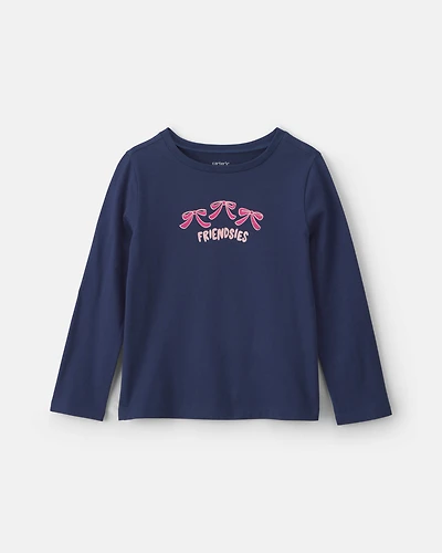 Girls 'Friendsies' Long-Sleeve Graphic Tee - Navy Blue