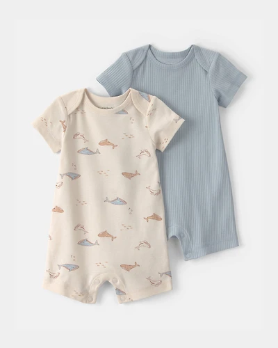 Baby 2-Pack Whale Rompers - Blue/Cream