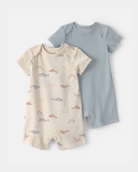 Baby 2-Pack Whale Rompers - Blue/Cream