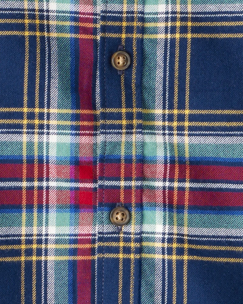 Toddler Boy Plaid Cotton Long-Sleeve Button-Down Shirt - Navy