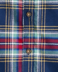 Toddler Boy Plaid Cotton Long-Sleeve Button-Down Shirt - Navy