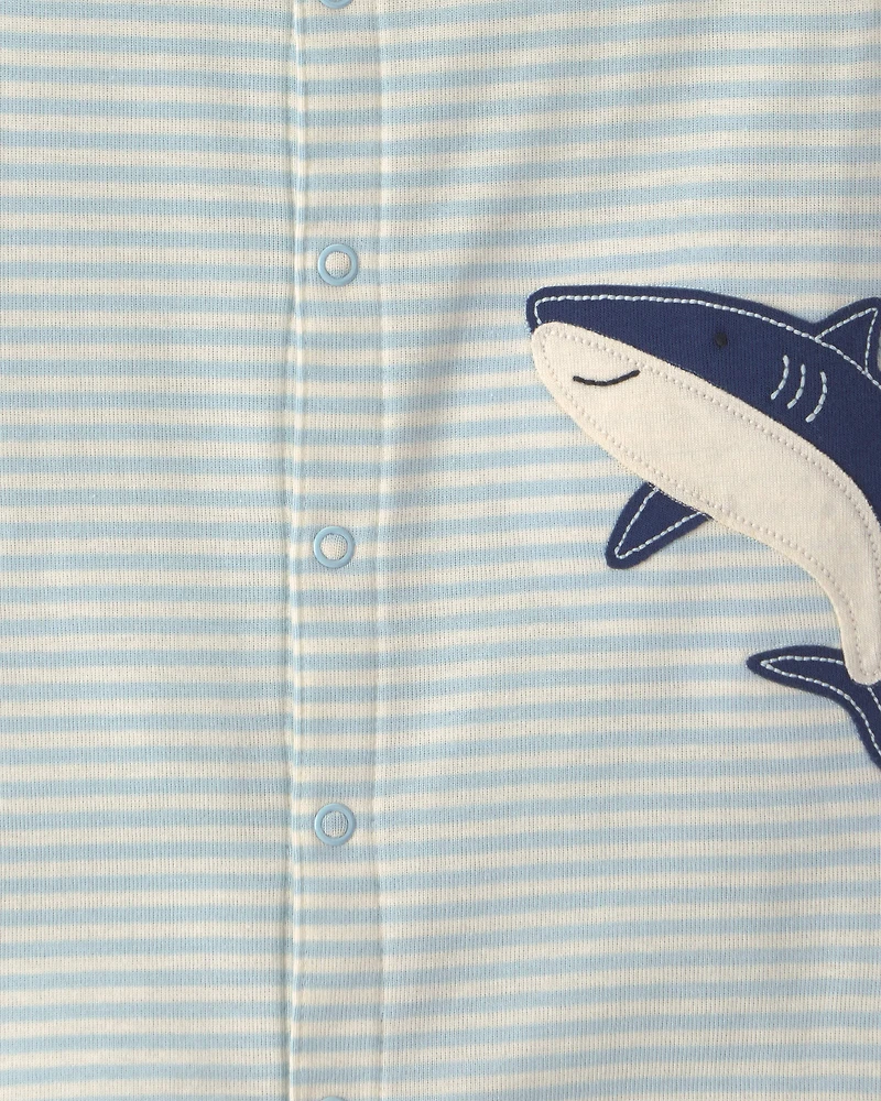 Baby Boy Striped Shark Romper - Blue
